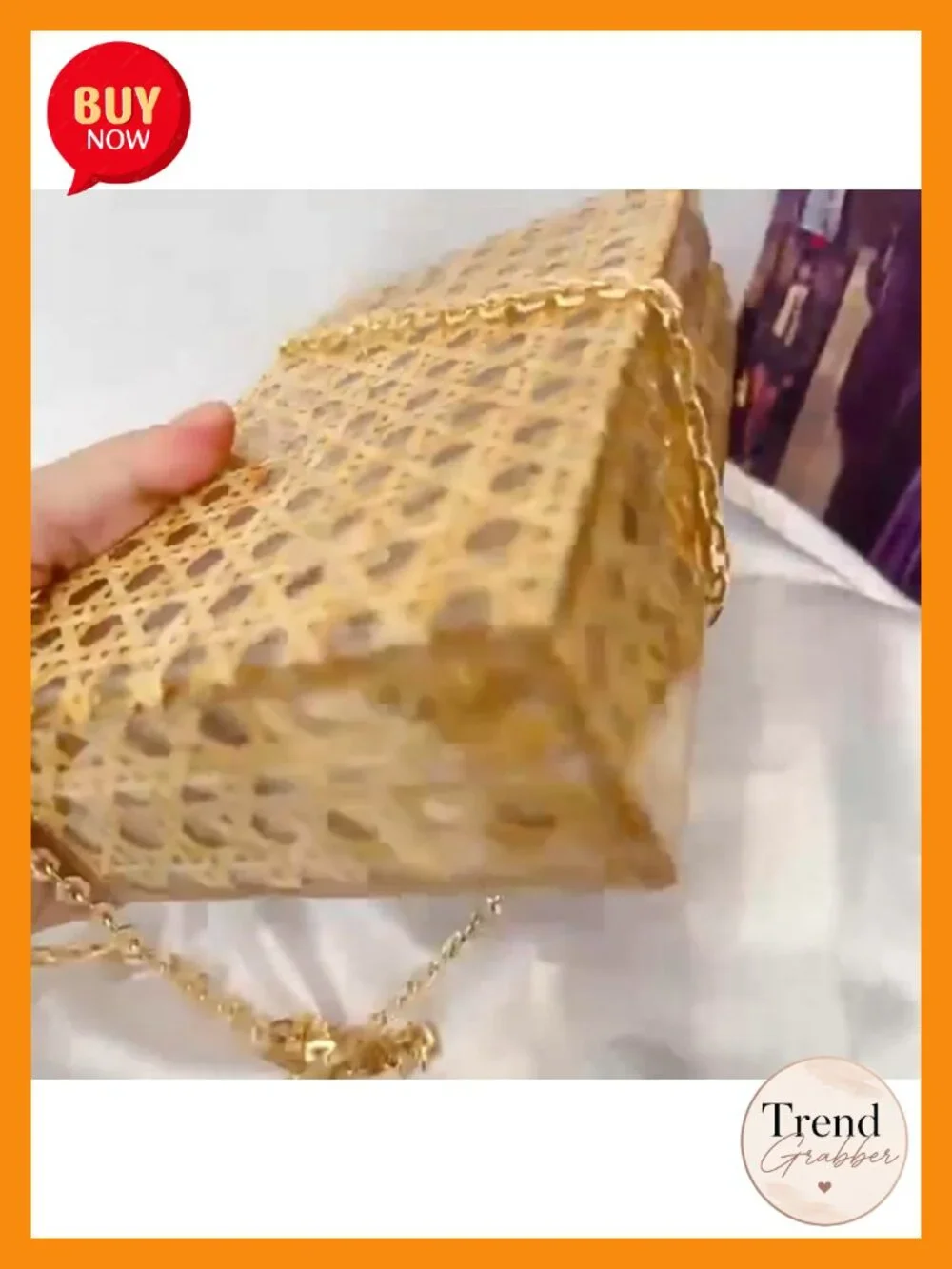 Woven Rattan Clutch Purse, Wicker Box Evening Bag, Geometric Pattern